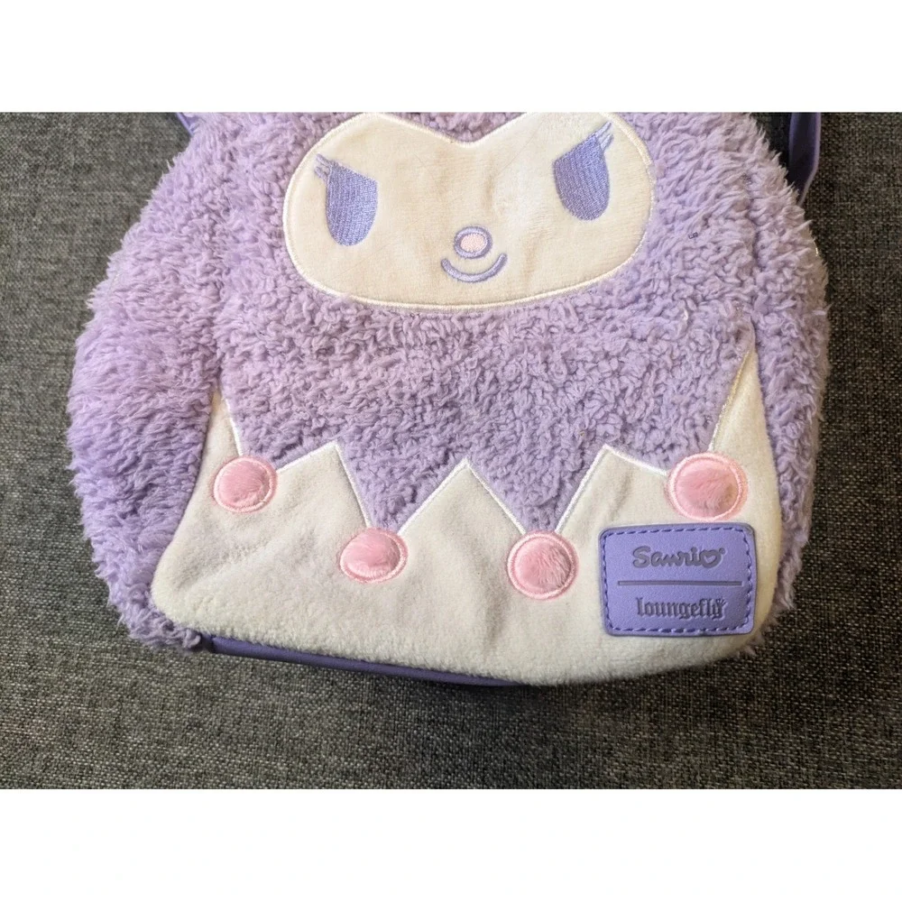 Loungefly Kuromi Purple Fuzzy Sherpa Mini Sanrio Backpack Adjustable Straps